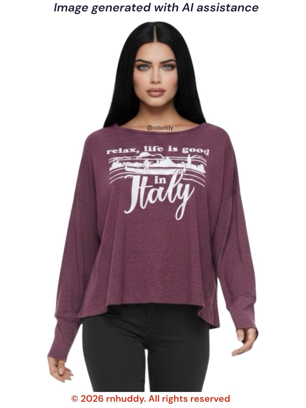 Wildfox XS oversized burgundy waffle knit relax, life is good in Italy top